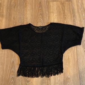 New Look petit fringe crop top, black